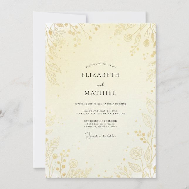 Invitación Boda Hoja de Oro Mantequilla (Anverso)