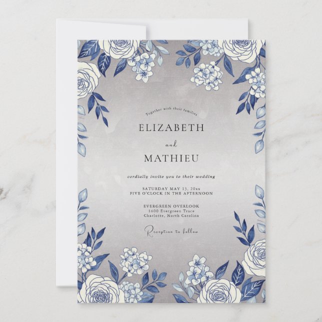 Invitación Boda Hoja de Pizarra Azul (Anverso)