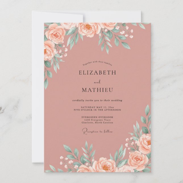 Invitación Boda Hoja de Terracota Rosada (Anverso)