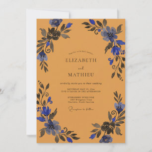 Invitación Boda Hoja Índigo Ocra