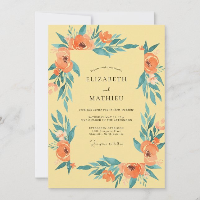 Invitación Boda Hoja Naranja Mostaza (Anverso)