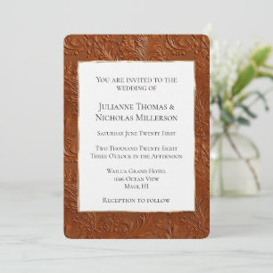 Invitación Boda Hoja Vaquera Marrón Tanera Bohemia Occidental