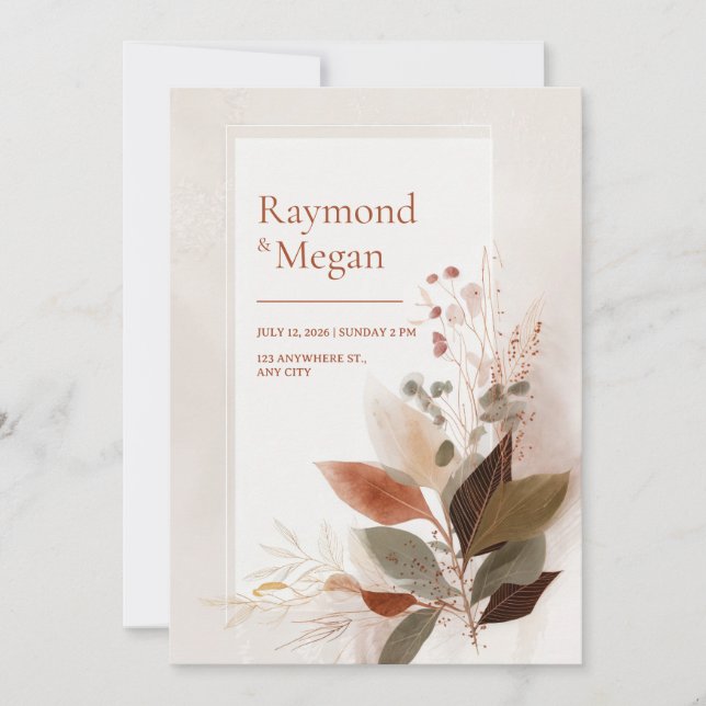 Invitación Boda Hoja Vena Dorada Siena (Anverso)