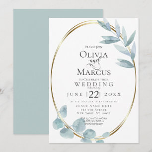Invitación Boda Hojas de eucalipto de color azul turbio