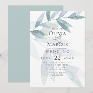 Invitación Boda Hojas de eucalipto de color azul turbio