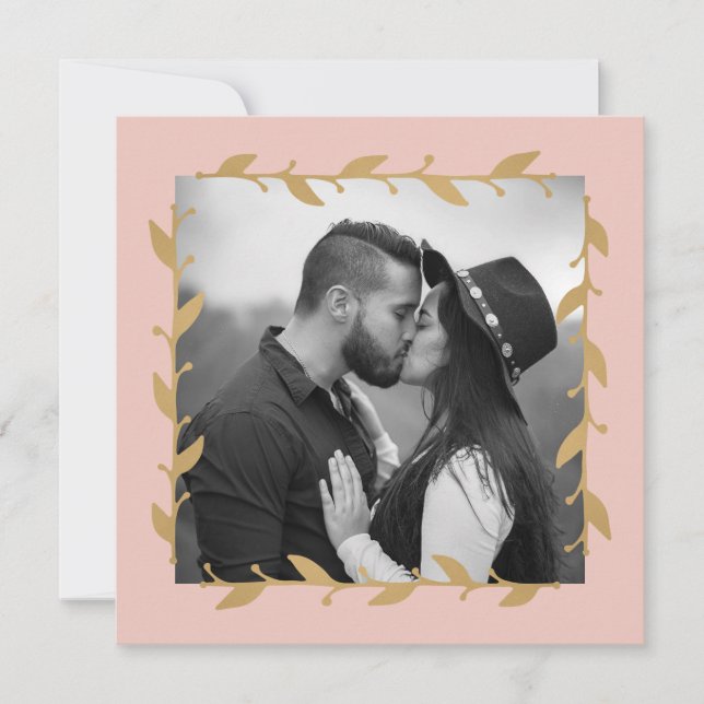 Invitación Boda Hojas de Oro Foto Moderna Rubor (Anverso)