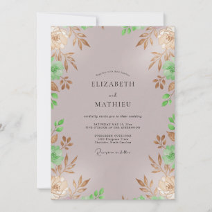 Invitación Boda Hojas Follaje Oro Malva