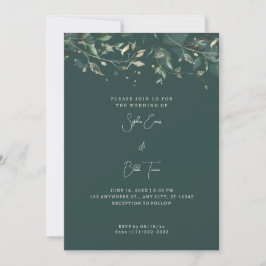 Invitación Boda Hojas y Enredaderas Modernas Verde Oscuro