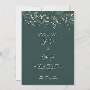 Invitación Boda Hojas y Enredaderas Modernas Verde Oscuro