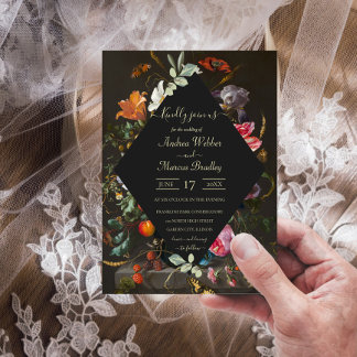 Invitación Boda holandés de diamantes negros con vida fija fl