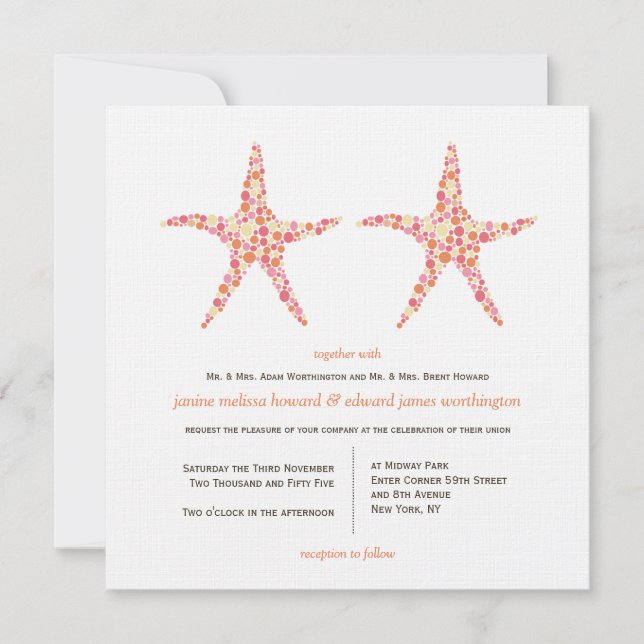 Invitación Boda Honeysuckle Peach Starfish Beach Invite (Anverso)