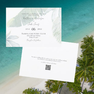 Invitación Boda horizontal de código QR de follaje tropical