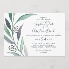 Invitación Boda horizontal de eucalipto morado y verde