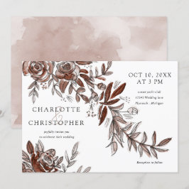 Invitación boda horizontal de flores rosa de color de agua
