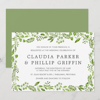 Invitación Boda horizontal de marco de hoja de olivo verde rú