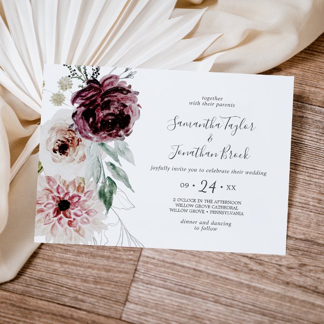 Invitación Boda horizontal de romántico floral (Subido por el creador)