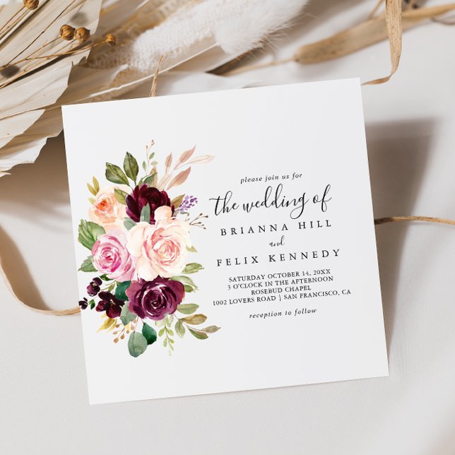 Invitación Boda horizontal del follaje bucodental floral rúst (Subido por el creador)