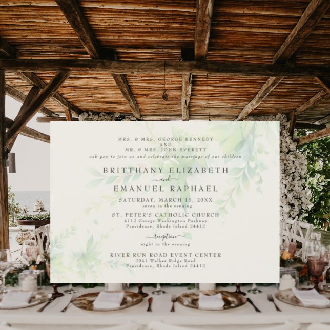 Invitación Boda horizontal elegante de crema de follaje padre (Subido por el creador)