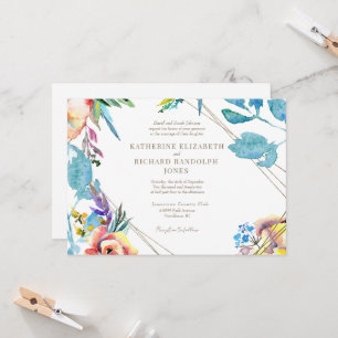 Invitación Boda horizontal elegante floral colorido