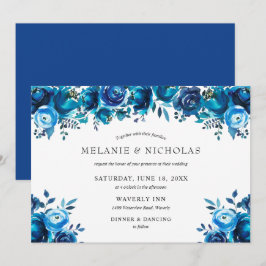 Invitación Boda horizontal floral de color azul índigo