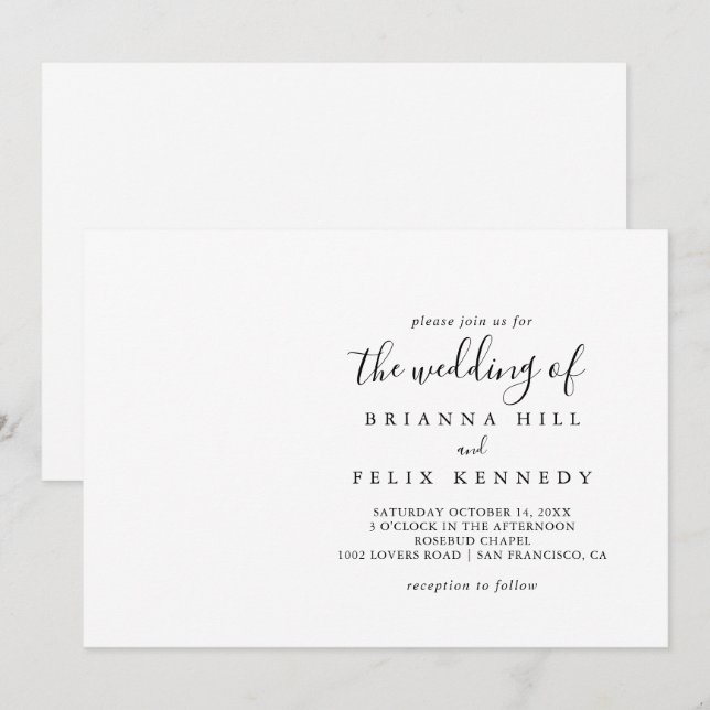 Invitación Boda horizontal Minimalista simple (Anverso / Reverso)