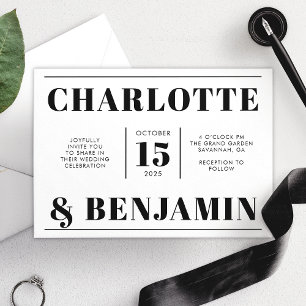 Invitación Boda Horizontal Moderna en Negro y Blanco