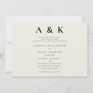 Invitación Boda Horizontal Moderna Monograma Beige