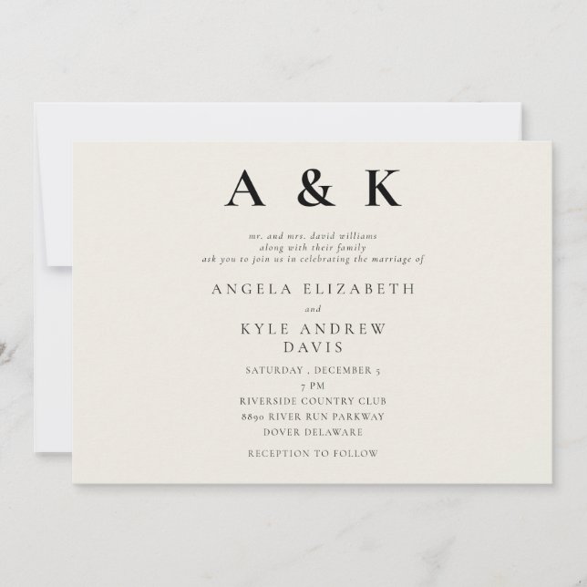 Invitación Boda Horizontal Moderna Monograma Beige (Anverso)