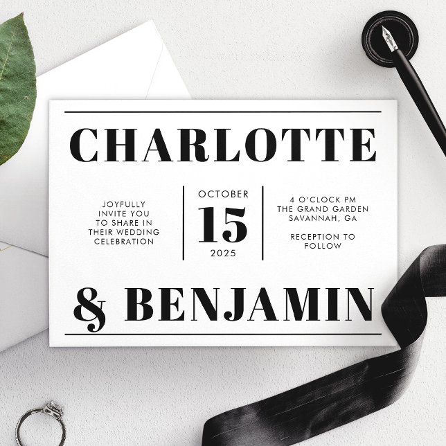 Invitación Boda horizontal negro y blanco negrita moderno (Subido por el creador)