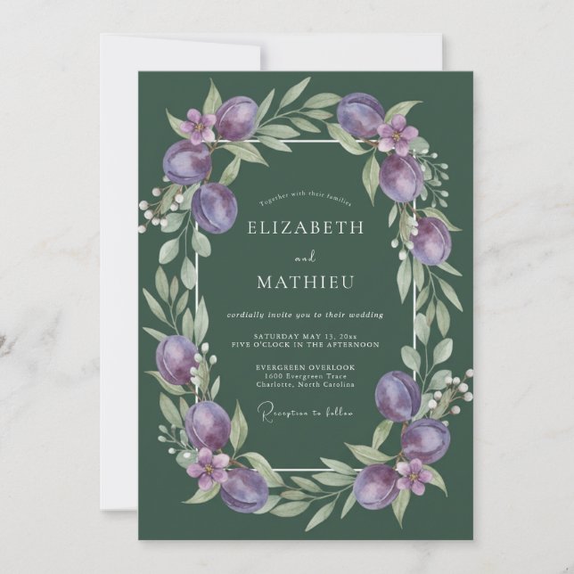 Invitación Boda Hunter Amethyst Ranunculus Eucalipto (Anverso)