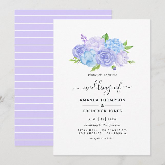 Invitación Boda Hydrangea Blue and Light Lavender (Anverso / Reverso)