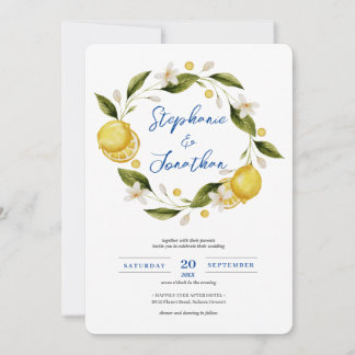 Invitación Boda I de caligrafía limón azul de Italia