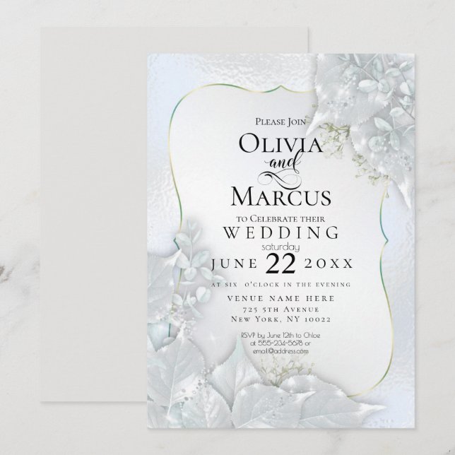 Invitación BODA | Icy Blue Pearl Shimmer (Anverso / Reverso)