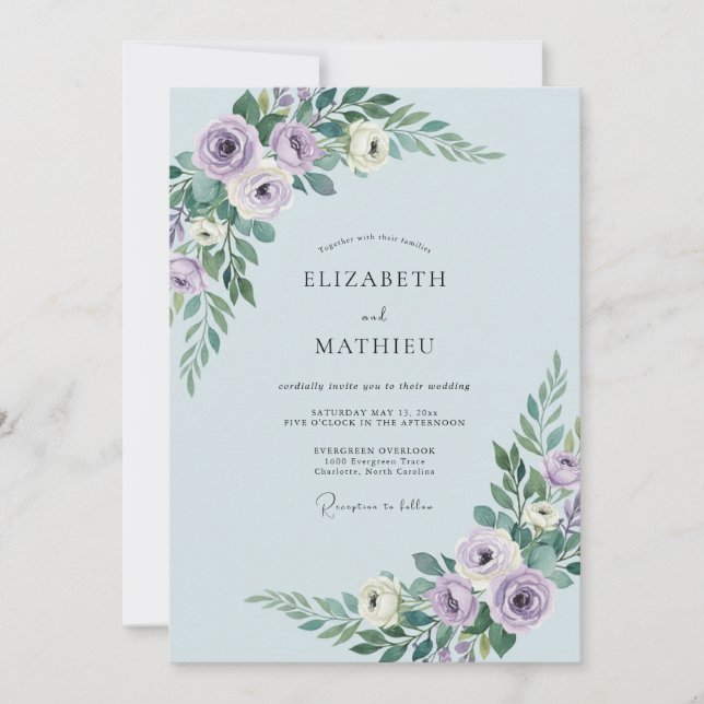 Invitación Boda idílica de primavera azul en polvo (Anverso)