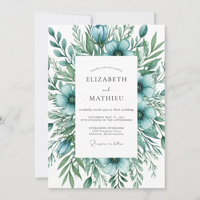 Invitación Boda idílica de primavera azul teal (Anverso)
