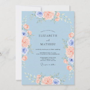 Invitación Boda Idílica de Primavera en Azul Melocotón