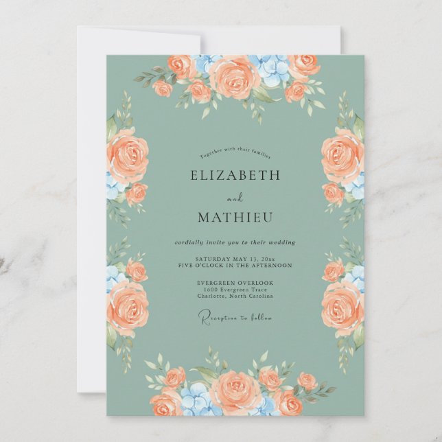 Invitación Boda idílica de primavera en verde salvia (Anverso)