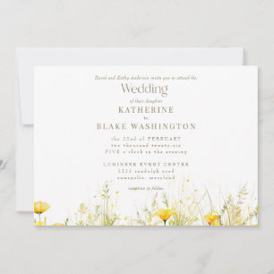 Invitación Boda II de texto dorado amarillo con flores silves