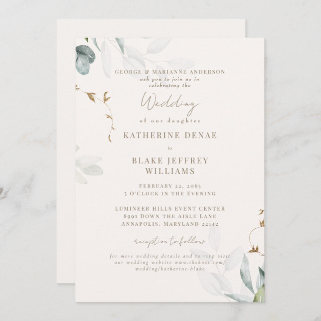 Invitación Boda II del sitio web botánico de Champagne ligero (Anverso / Reverso)