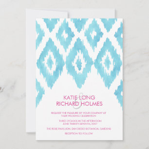 Invitación Boda Ikat Azul Turquesa
