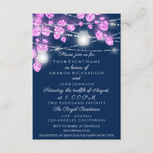 Invitación Boda ilumina a la Purpurina de la Marina Azul rosa