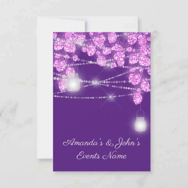 Invitación Boda ilumina frascos Purpurina violeta rosa morado (Reverso)