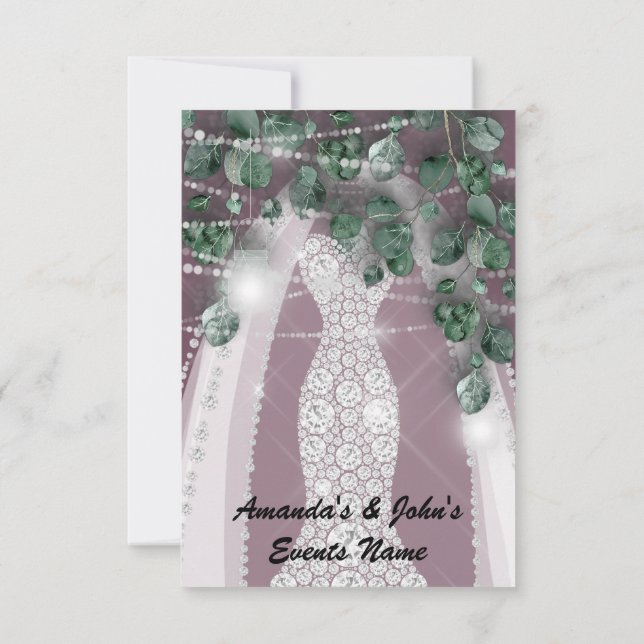 Invitación Boda ilumina violeta de diamante verde ruidoso (Reverso)