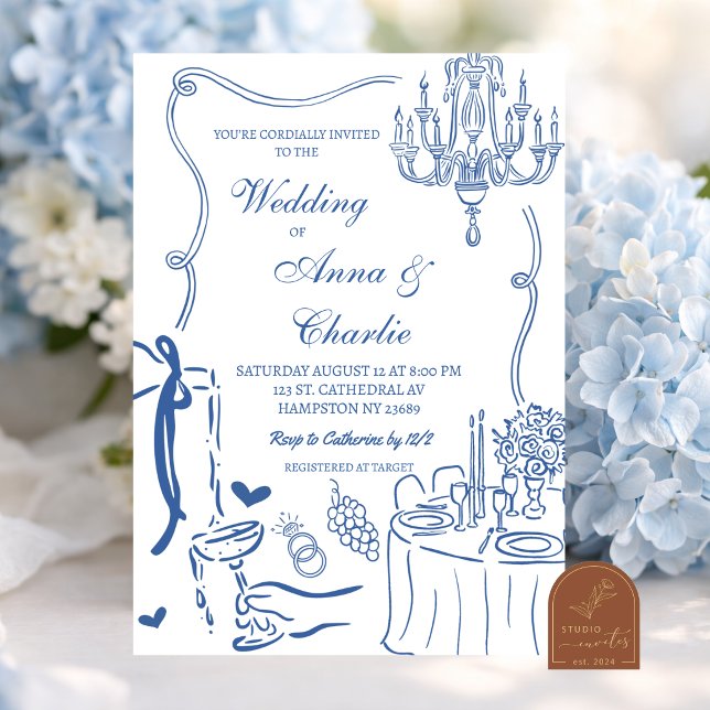 Invitación Boda Ilustración Elegante a Mano (Subido por el creador)
