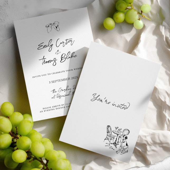 Invitación Boda Ilustrada a Mano con Tinta Caprichosa (Whimsical Ink Hand Drawn Illustration Wedding Invitation)