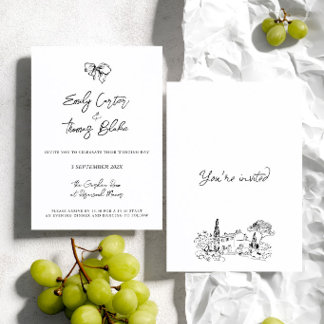 Invitación Boda Ilustrada a Mano con Tinta Caprichosa