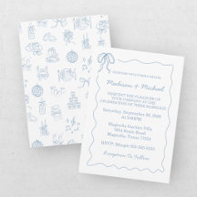 Boda Ilustrada Azul Dibujada a Mano Caprichosa