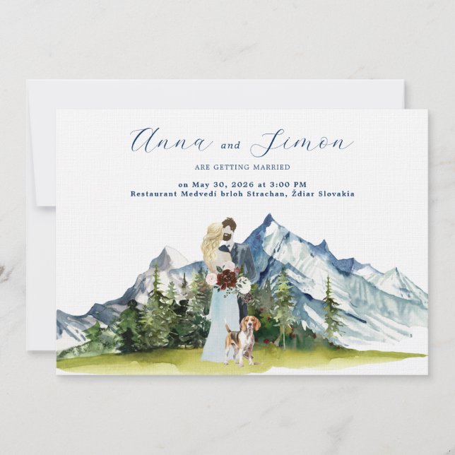 Invitación Boda Ilustrada en la Montaña Rústica (Anverso)