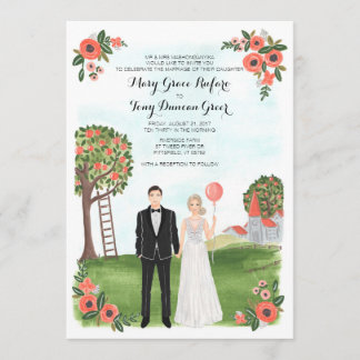 Invitación Boda ilustrada personalizado de la granja del