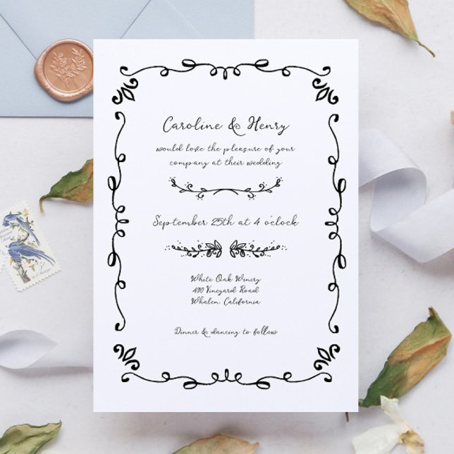 Invitación Boda ilustrado a mano dulce y sensacional (Subido por el creador)